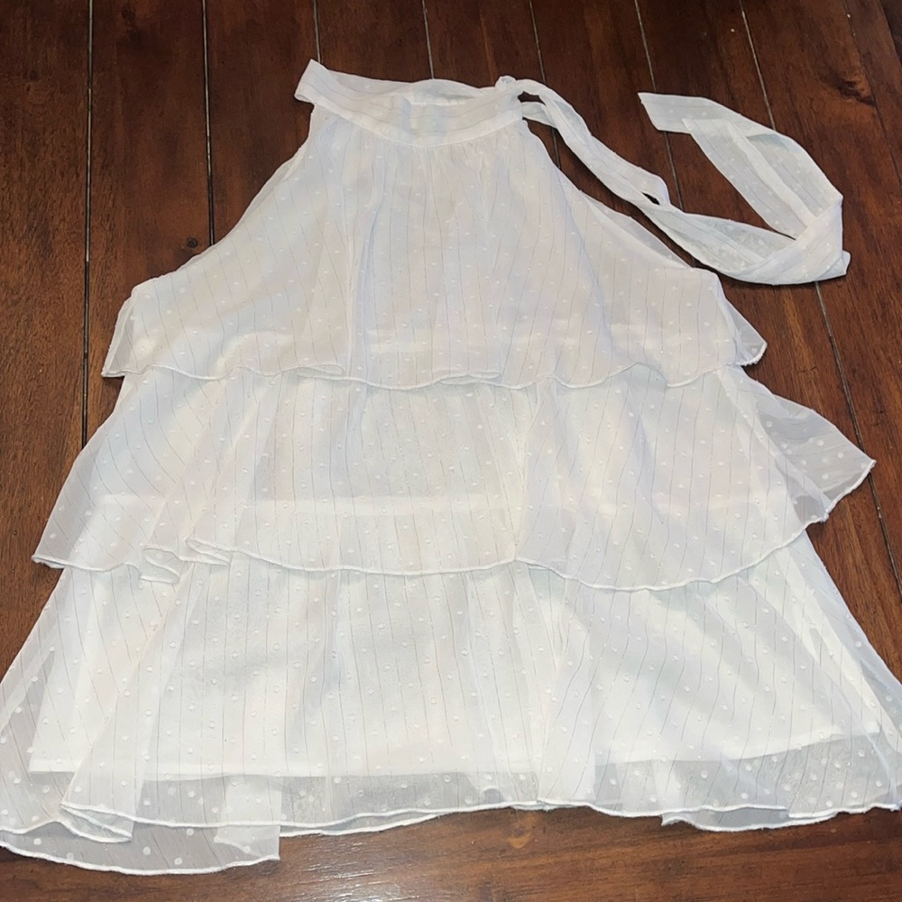 Flowy White top with Tie at Collar by Jade size L